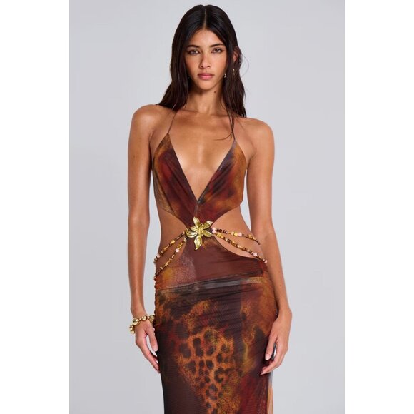 Jaded London Vida Maxi Dress in Grunge Animal UK 12 / US L New Womens Cut out - Picture 15 of 17